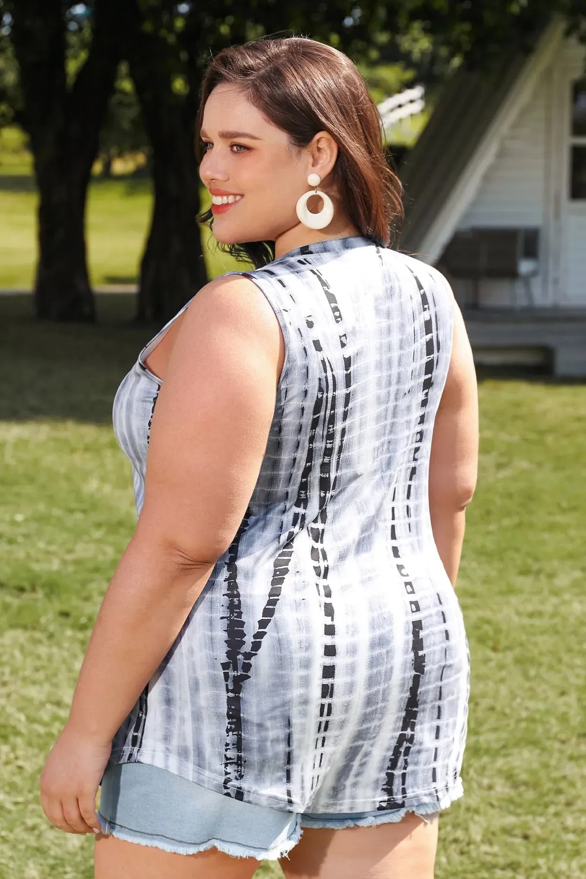 Tie Dye Crisscross Crewneck Tank Top