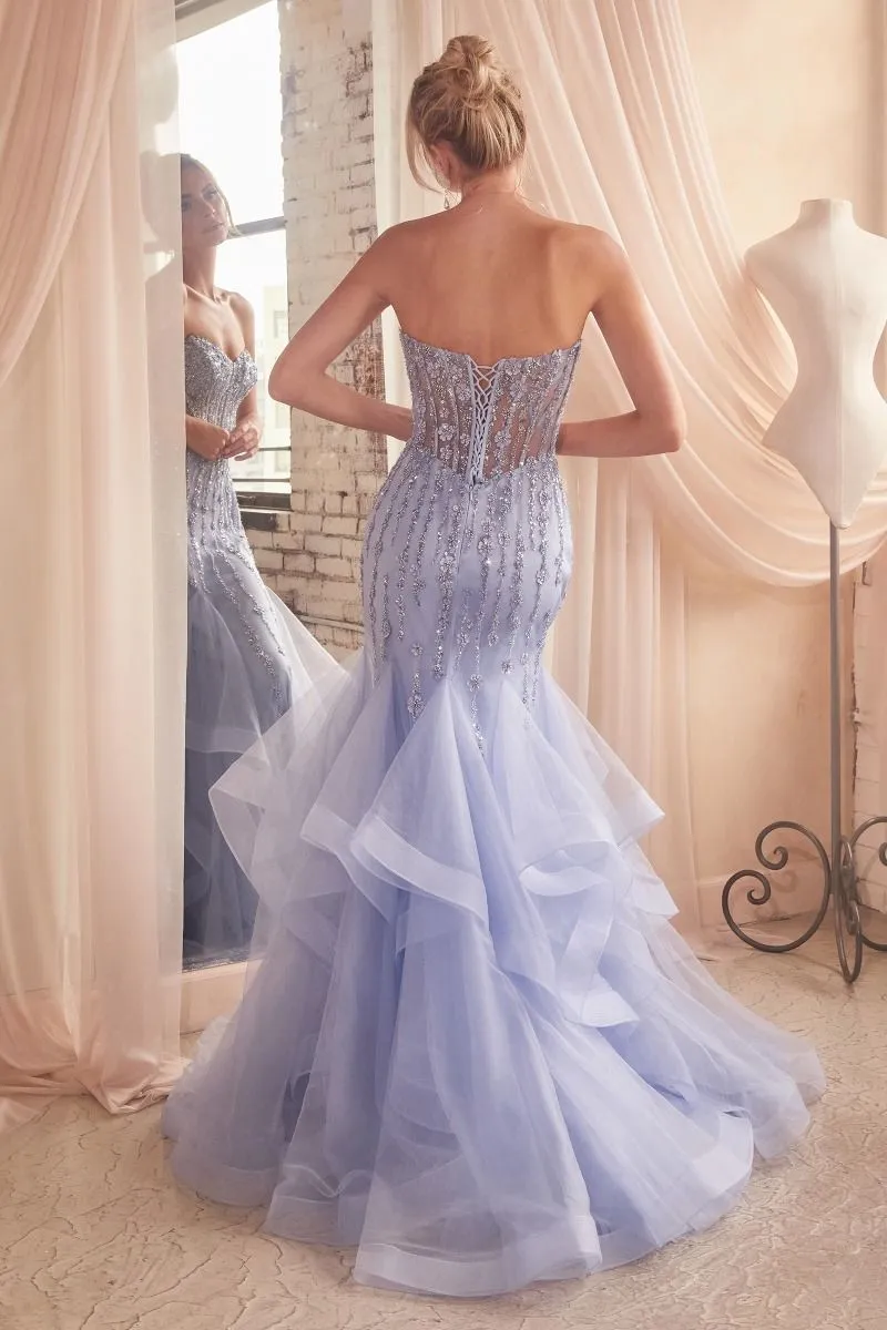 TIERED MERMAID GOWN WITH EMBELLISHMENTS  CDCD332