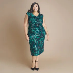 Tonya Hunter Green Cowl Neck Midi Dress