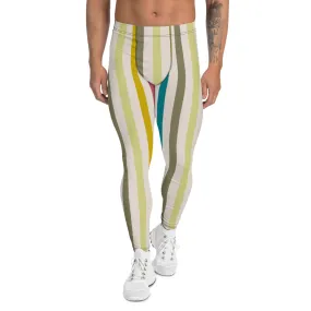 Vertical Striped Retro Style Tights, Vertical Striped Meggings Compression Tights For Men- Made in USA/EU/MX