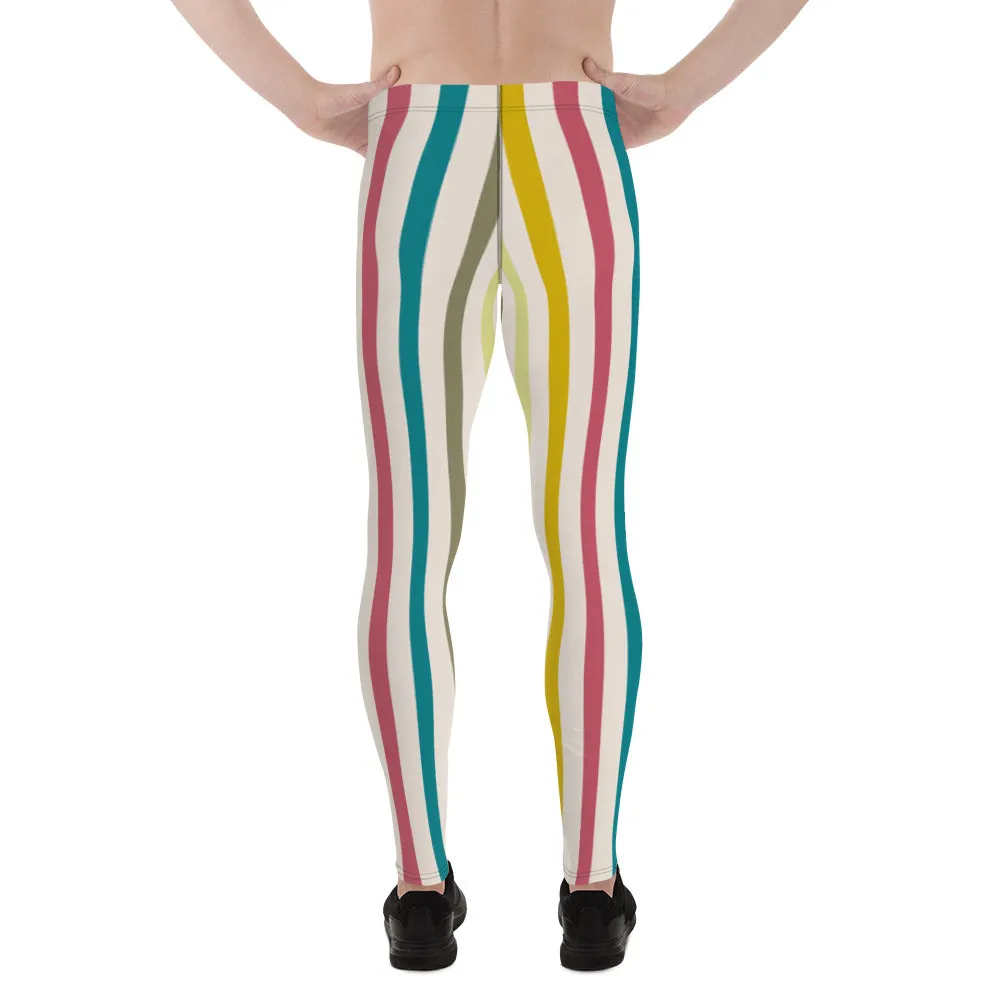 Vertical Striped Retro Style Tights, Vertical Striped Meggings Compression Tights For Men- Made in USA/EU/MX