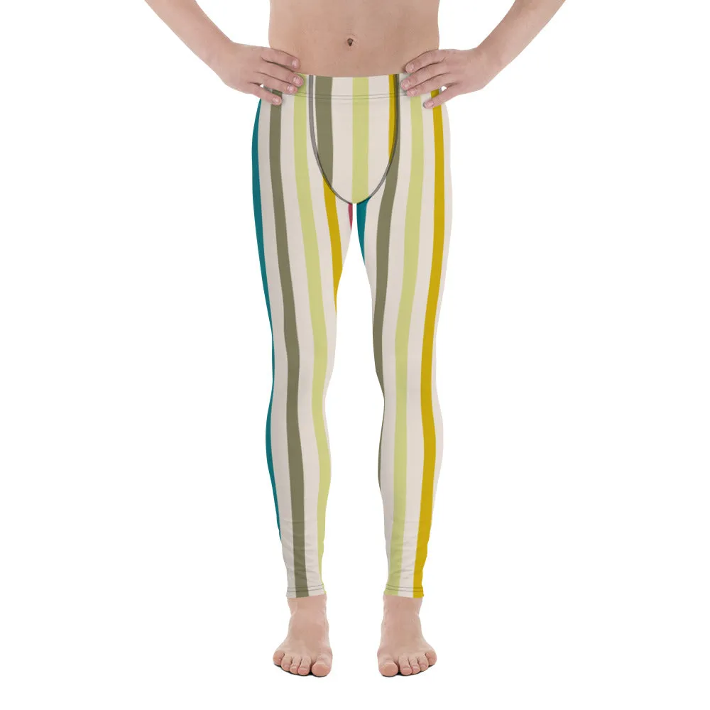 Vertical Striped Retro Style Tights, Vertical Striped Meggings Compression Tights For Men- Made in USA/EU/MX