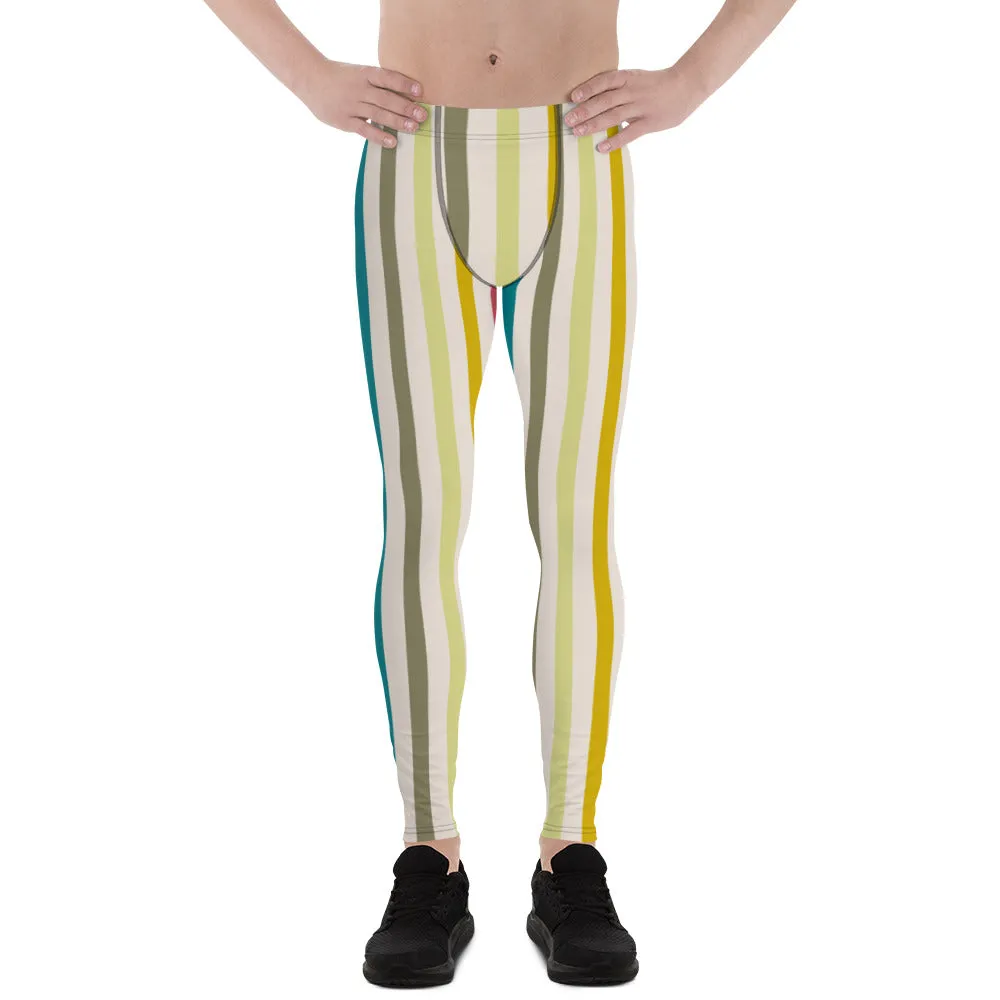 Vertical Striped Retro Style Tights, Vertical Striped Meggings Compression Tights For Men- Made in USA/EU/MX