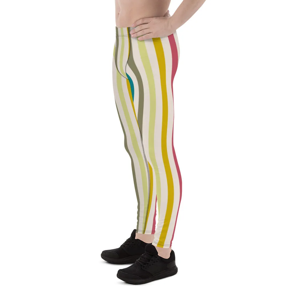 Vertical Striped Retro Style Tights, Vertical Striped Meggings Compression Tights For Men- Made in USA/EU/MX