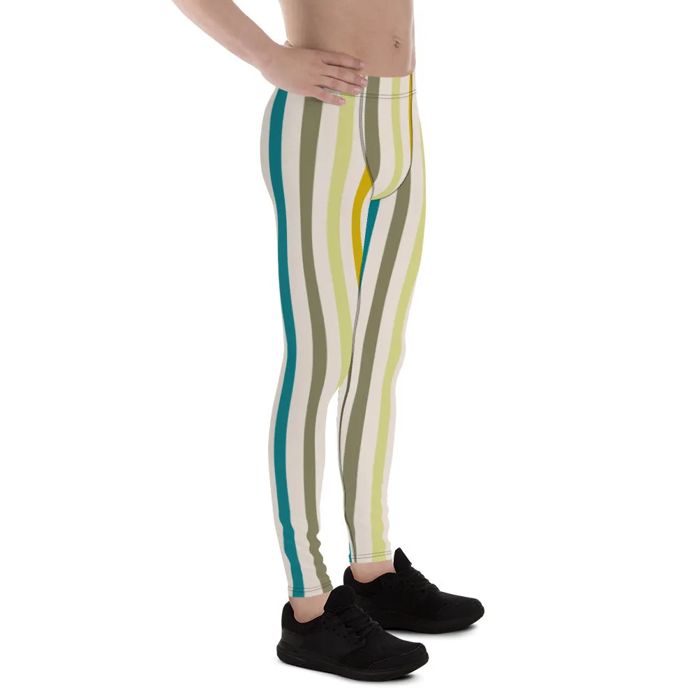 Vertical Striped Retro Style Tights, Vertical Striped Meggings Compression Tights For Men- Made in USA/EU/MX