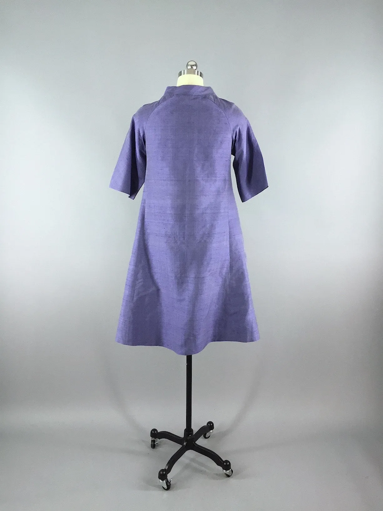 Vintage 1960s Blue Thai Silk Long Formal Coat