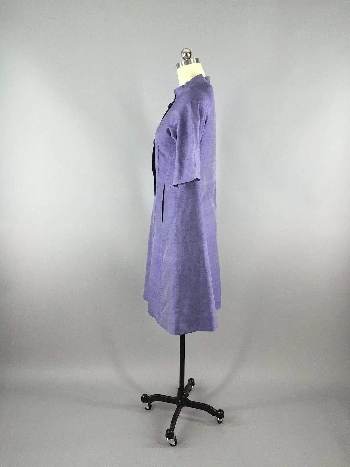 Vintage 1960s Blue Thai Silk Long Formal Coat