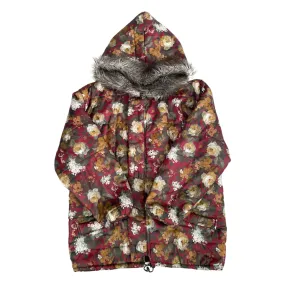 Vintage Floral Puffer Coat Hooded Burgundy SIZE 14