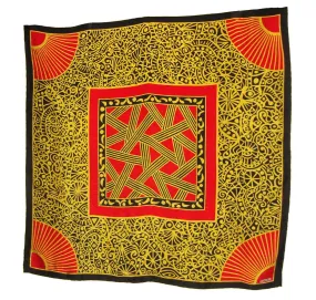 Vintage Rodier Silk Scarf Red Black & Gold Jacquard Shawl