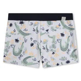 White with Navy Baby Crocodile Print Swim Shorts