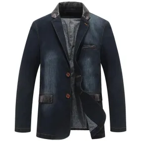 Wiaofellas  -  New Autumn Casual Denim Jacket Men Winter Blazer Suits Mens Business Jackets Suits Leather Patchwork Men Jeans Coat M~4XL  MY190