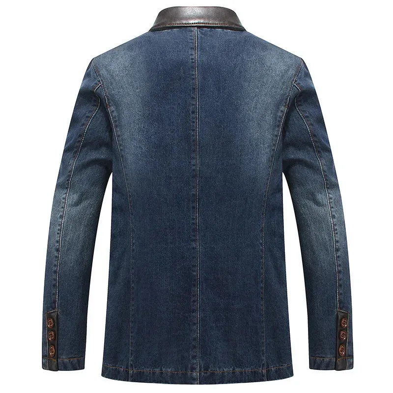 Wiaofellas  -  New Autumn Casual Denim Jacket Men Winter Blazer Suits Mens Business Jackets Suits Leather Patchwork Men Jeans Coat M~4XL  MY190