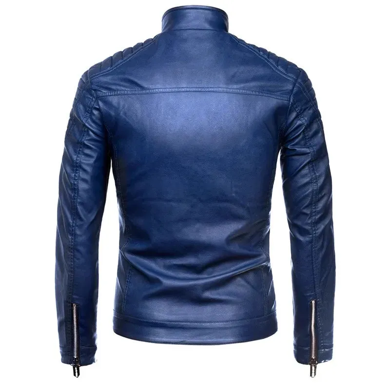 Wiaofellas  -  Spring Autumn Men's Leather Jackets Stand Collar Slim Fit Motorcycle PU Leather Jacket Men Fashion Moto Biker Leather Suede Coat