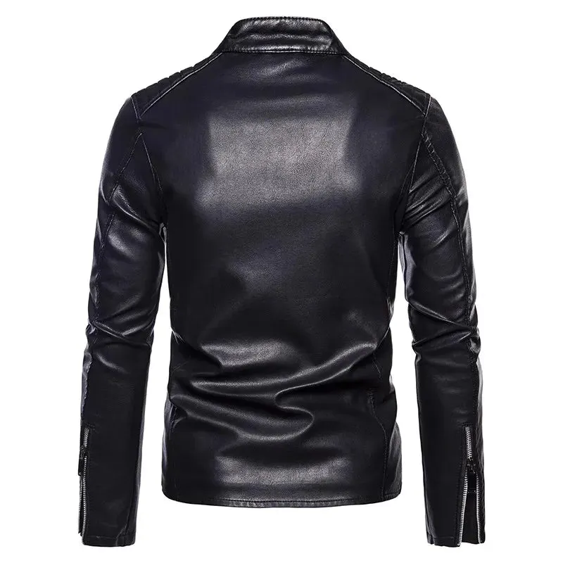 Wiaofellas  -  Spring Autumn Men's Leather Jackets Stand Collar Slim Fit Motorcycle PU Leather Jacket Men Fashion Moto Biker Leather Suede Coat