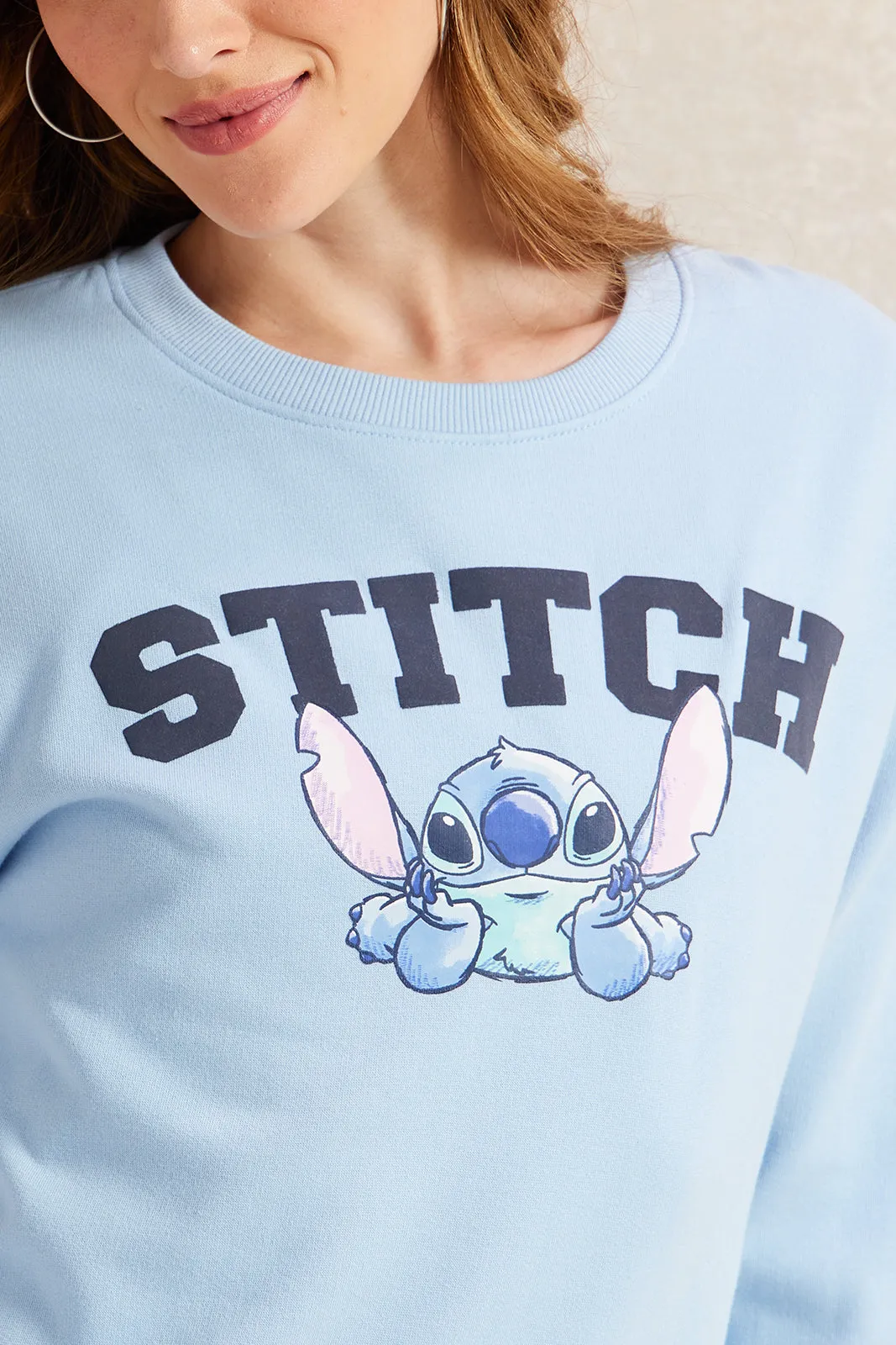 Women Blue Stitch Printed Sweatshirt