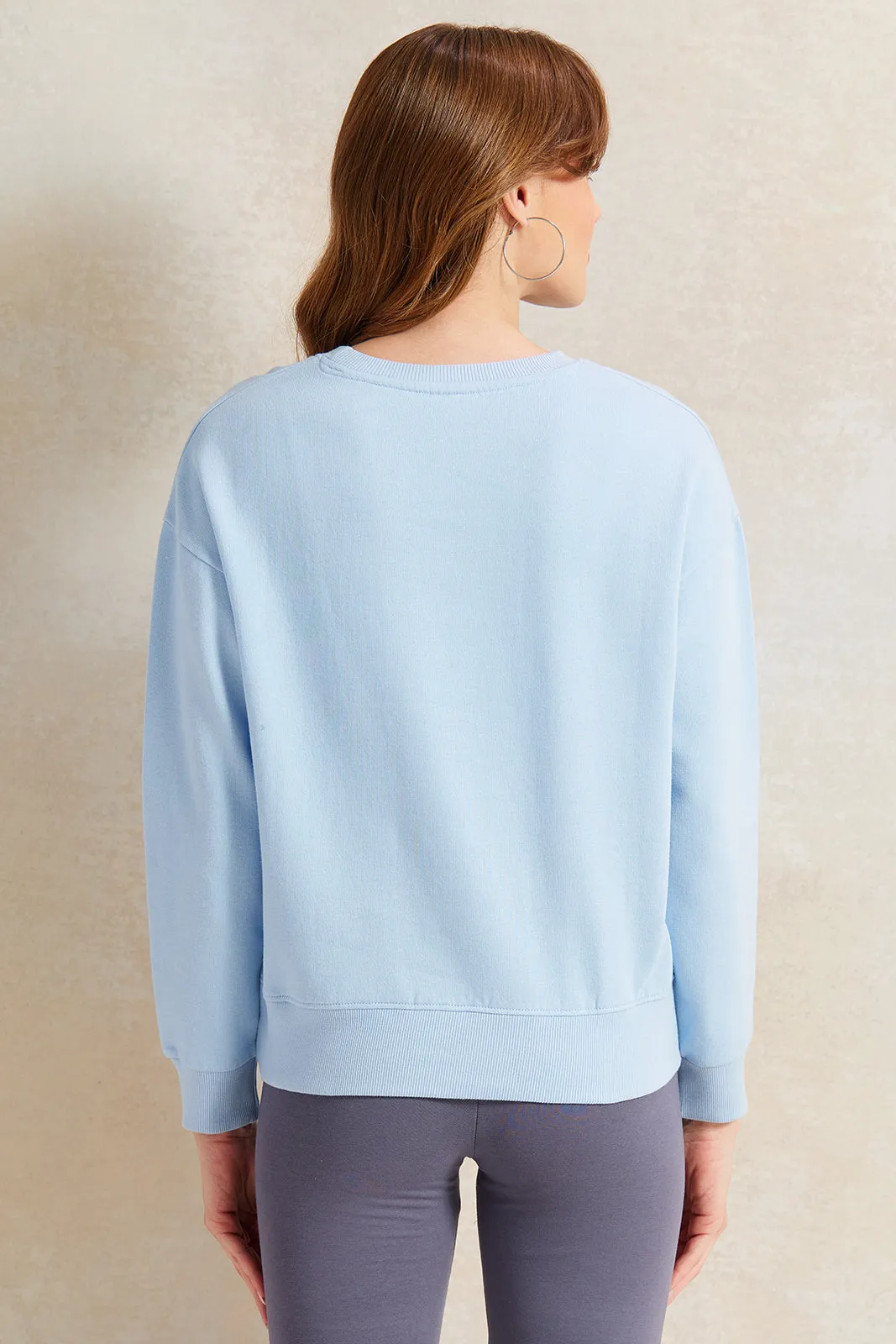 Women Blue Stitch Printed Sweatshirt