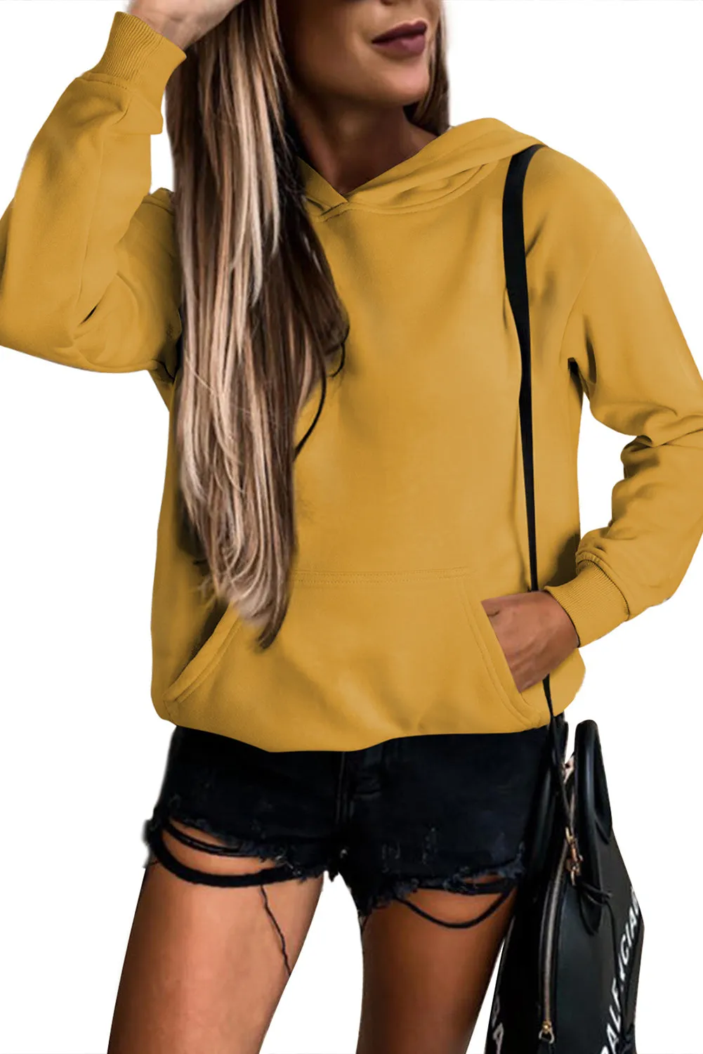 Women's Casual Hoodies Long Sleeve Solid Lightweight Loose Sweatshirt with Pocket