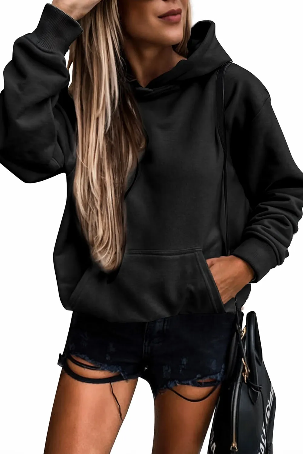 Women's Casual Hoodies Long Sleeve Solid Lightweight Loose Sweatshirt with Pocket