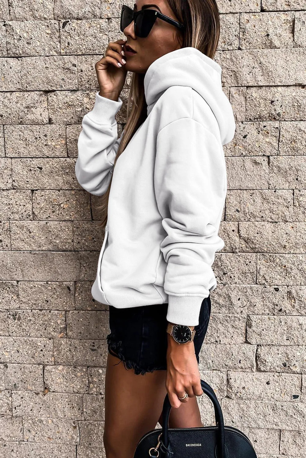 Women's Casual Hoodies Long Sleeve Solid Lightweight Loose Sweatshirt with Pocket