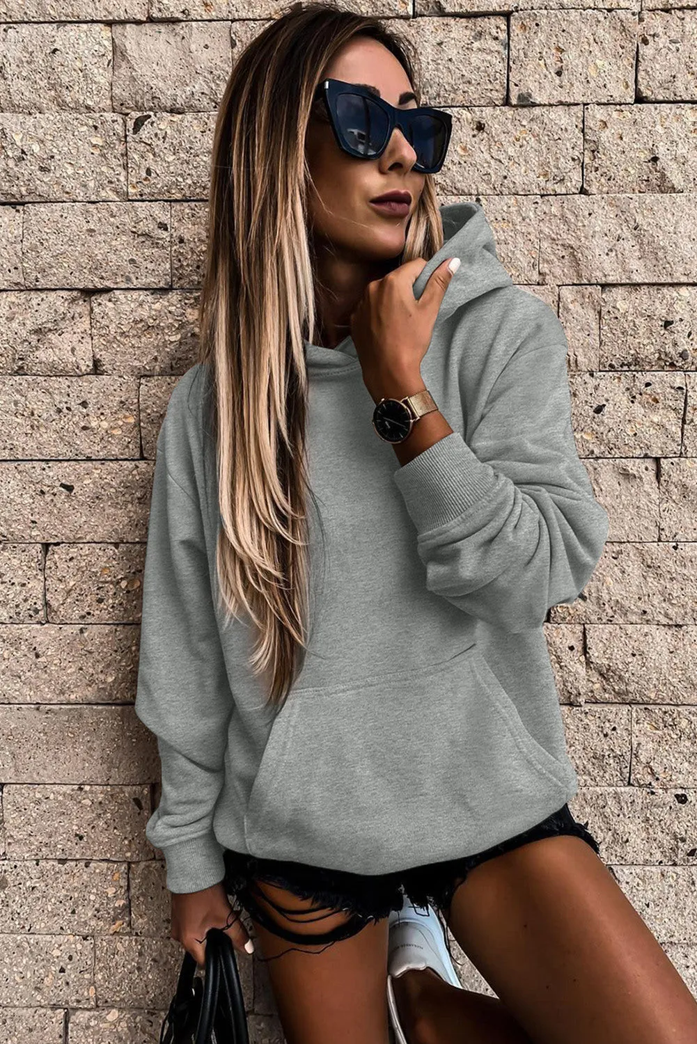 Women's Casual Hoodies Long Sleeve Solid Lightweight Loose Sweatshirt with Pocket