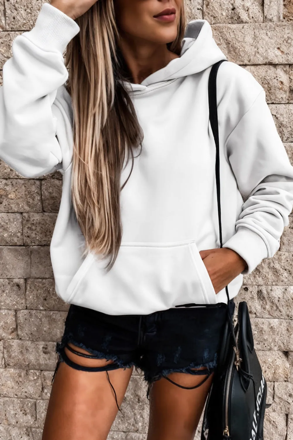 Women's Casual Hoodies Long Sleeve Solid Lightweight Loose Sweatshirt with Pocket