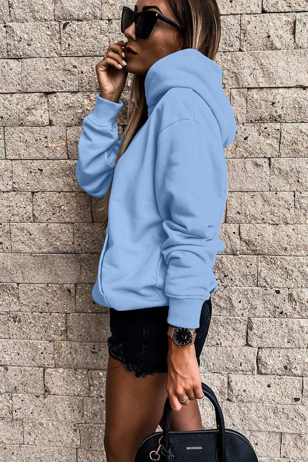 Women's Casual Hoodies Long Sleeve Solid Lightweight Loose Sweatshirt with Pocket