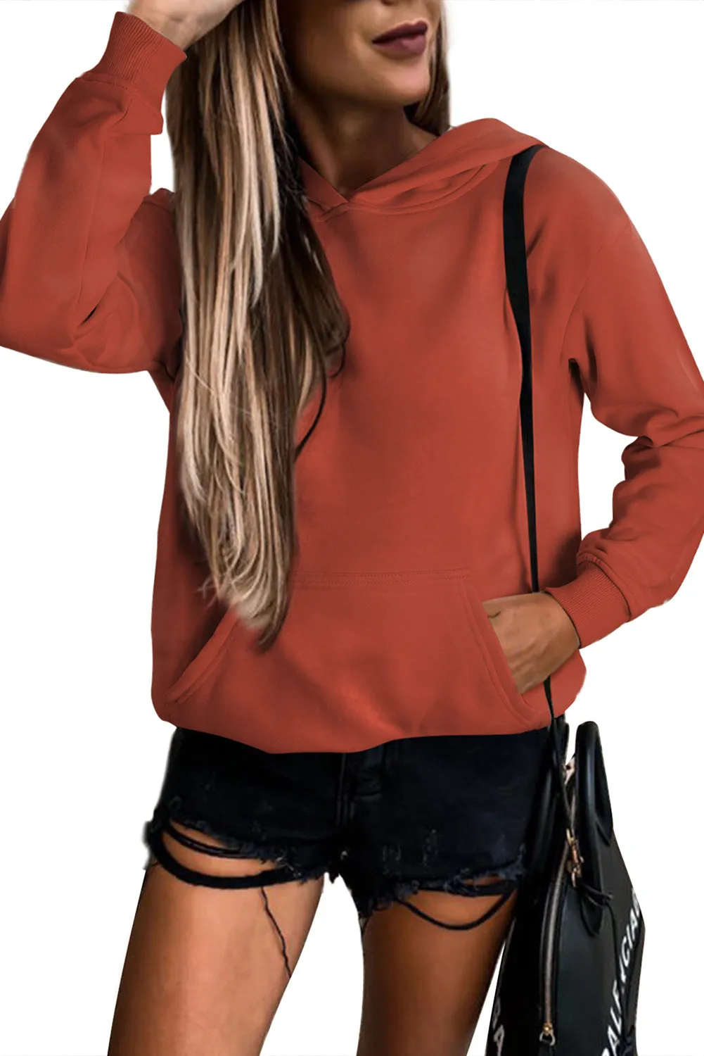 Women's Casual Hoodies Long Sleeve Solid Lightweight Loose Sweatshirt with Pocket