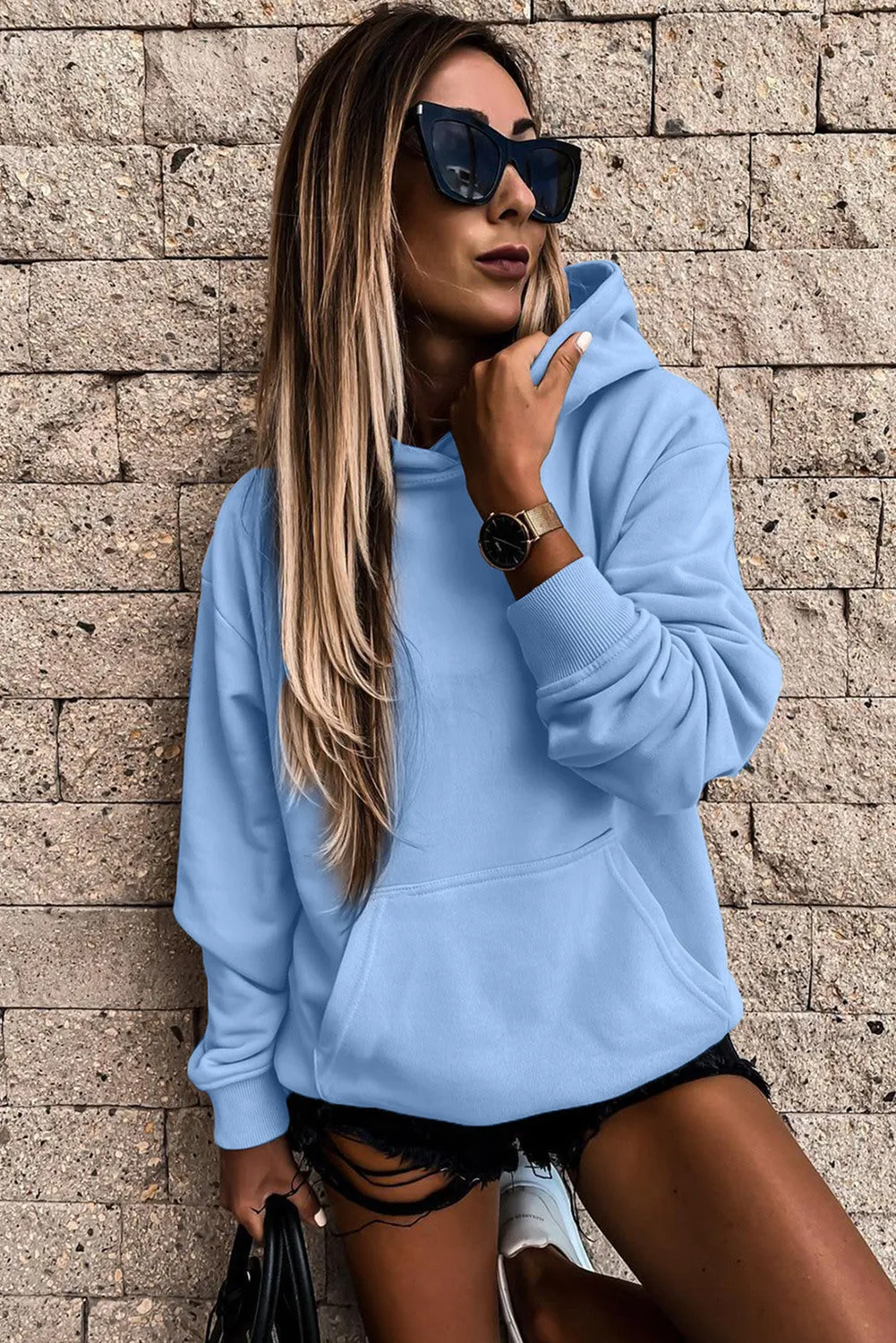 Women's Casual Hoodies Long Sleeve Solid Lightweight Loose Sweatshirt with Pocket