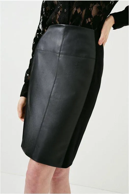 Women's Lambskin Leather Pencil Skirt In Black