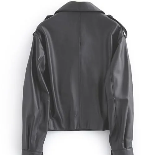 Women's Leather Jacket Sheepskin Leather Short Coat for women Biker Motorcycle Jacket