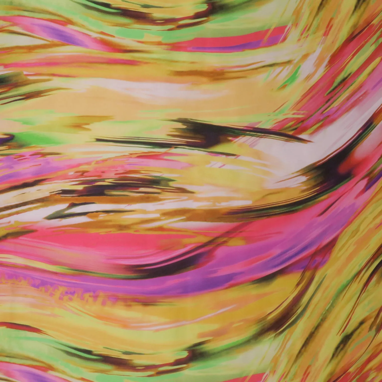 Yellow and Fuchsia Waves Printed Silk Charmeuse Fabric