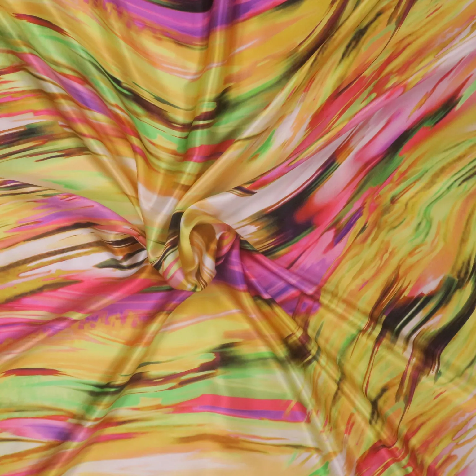 Yellow and Fuchsia Waves Printed Silk Charmeuse Fabric