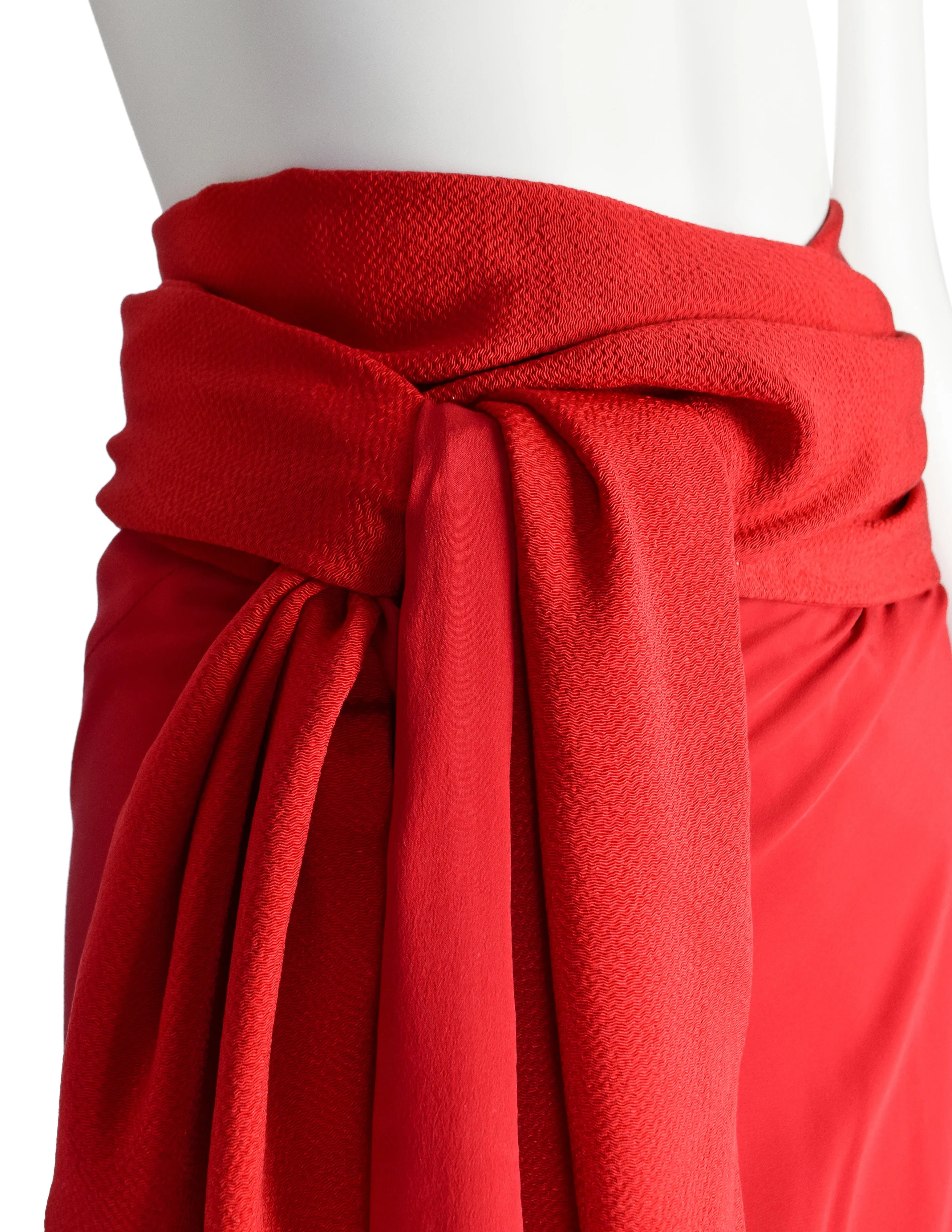 Yohji Yamamoto Vintage Incredible Red Silk Draping Wrap Skirt