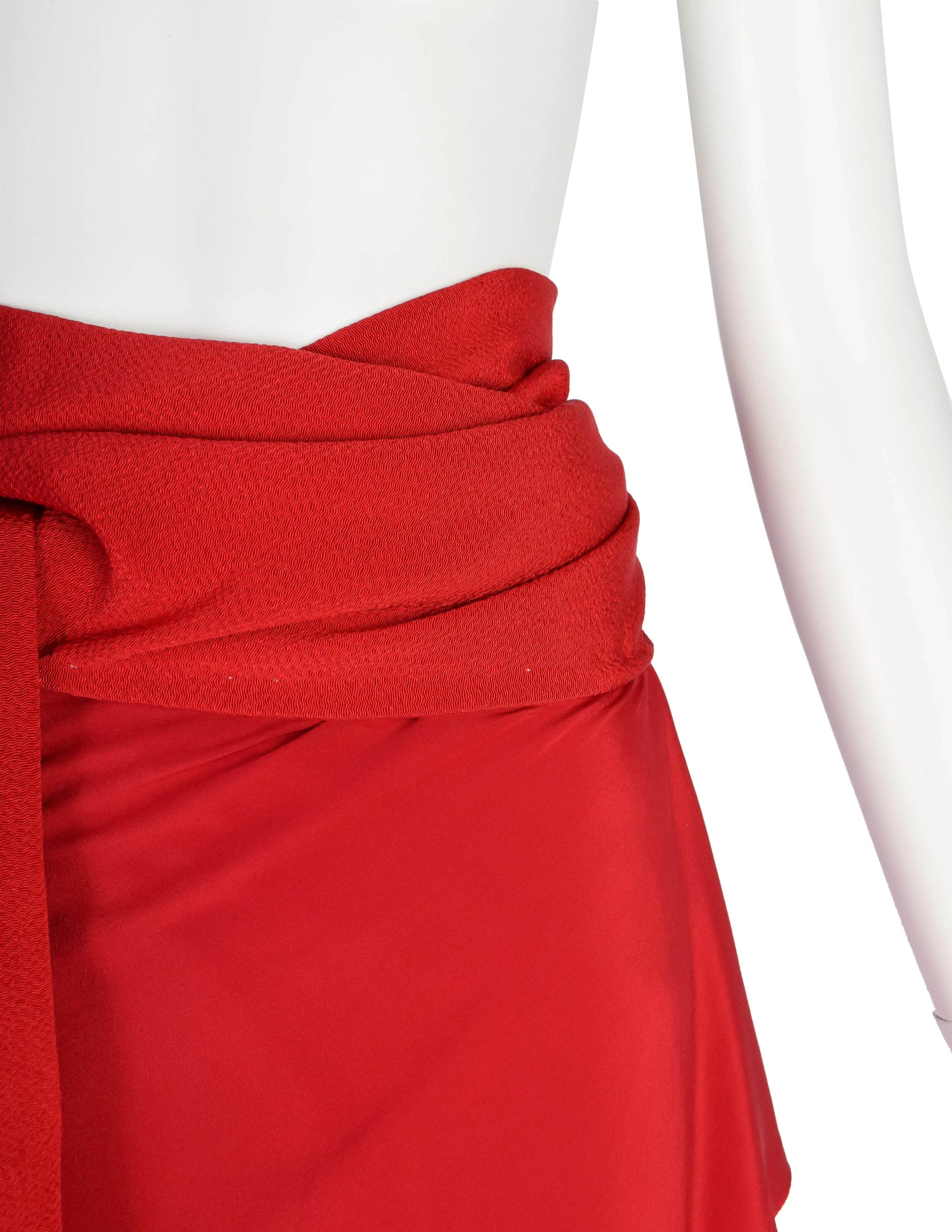 Yohji Yamamoto Vintage Incredible Red Silk Draping Wrap Skirt