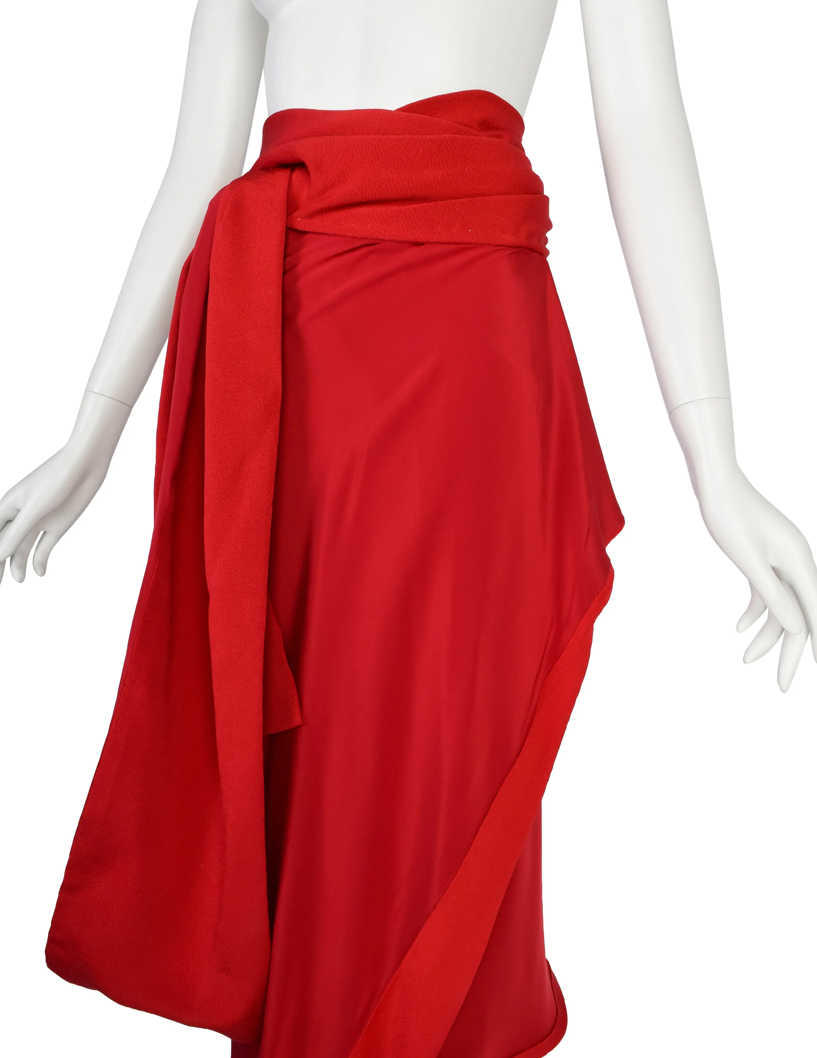 Yohji Yamamoto Vintage Incredible Red Silk Draping Wrap Skirt