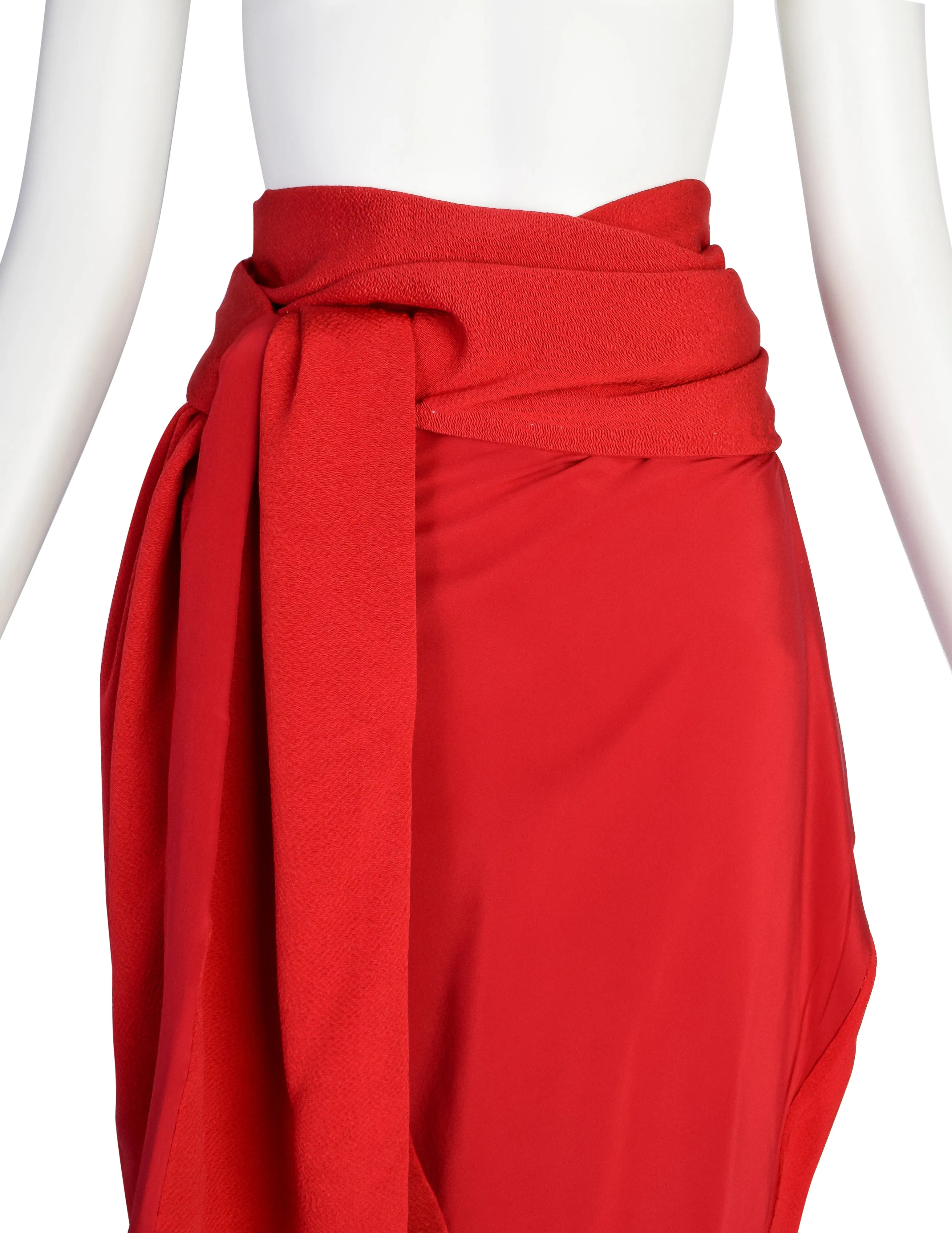 Yohji Yamamoto Vintage Incredible Red Silk Draping Wrap Skirt