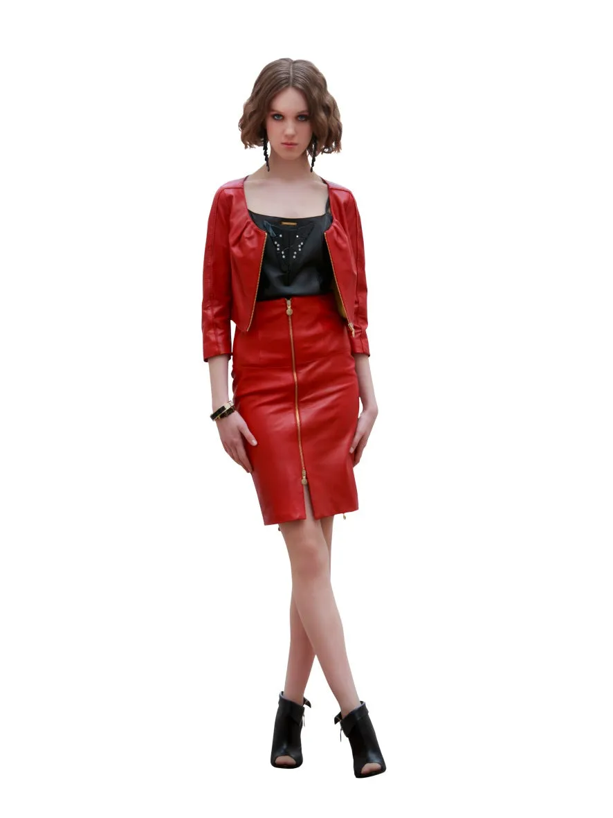 Zippered Pencil Reindeer Leather Skirt- Limited Edition